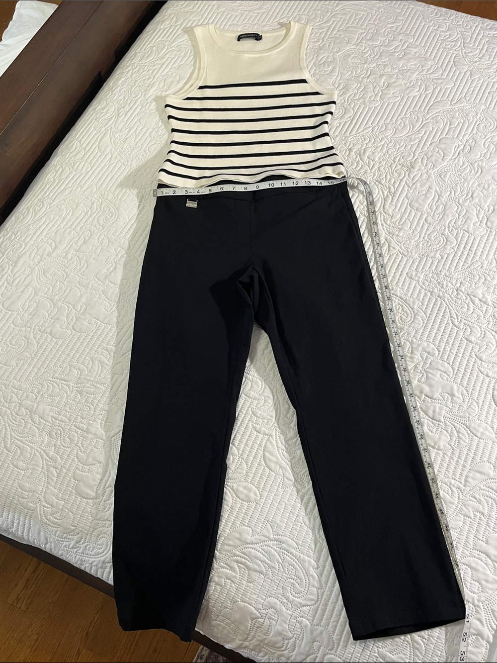 Emaline Petite Black Pants with Striped Sweater Tank